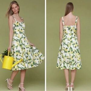 Avec Les Filles Lemon Dress Print Sweetheart Midi Dress Garden Girl  NWT Sz 10